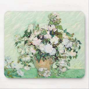 Mousepad Rosas Brancas de Van Gogh - Arte Floral Mint Vinta