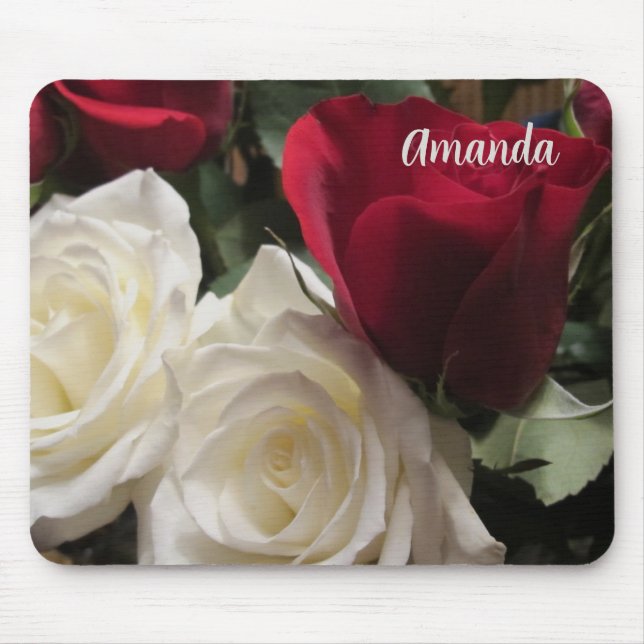 Mousepad Rosas Brancas e Vermelhas Floral  (Frente)