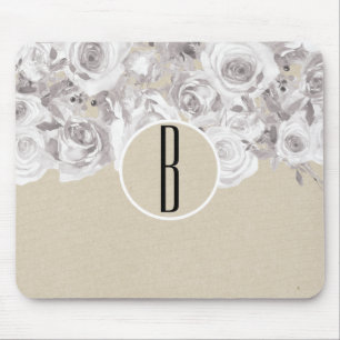 Mousepad Rosas Brancas Rústicas de Inverno Shabby Chic Kraf