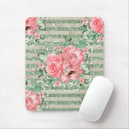 Mousepad Rosas Cor-de-Rosa em Aquarela em Listras de Brilho