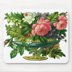 Mousepad Rosas Cor-de-Rosa Florais Antigas, Vaso de Flores
