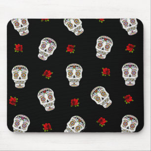 Mousepad ROSAS de crânios de açúcar rocháveis RAB em preto