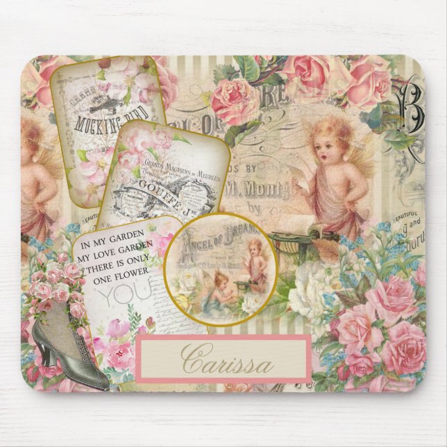 Mousepad Rosas de Ephemera Victoriana Chic Monogramas (Frente)