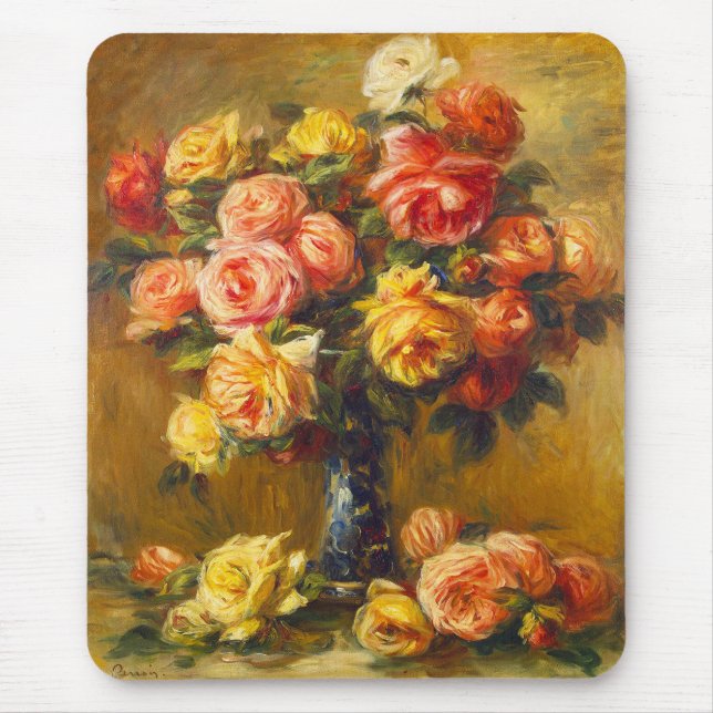 Mousepad Rosas de Renoir em um tapete do rato do vaso (Frente)