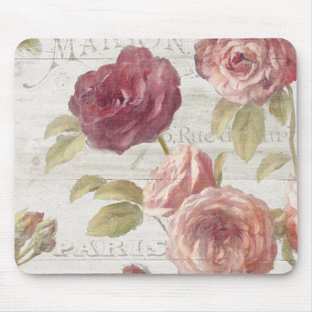Mousepad Rosas do francês do rosa Pastel (Frente)