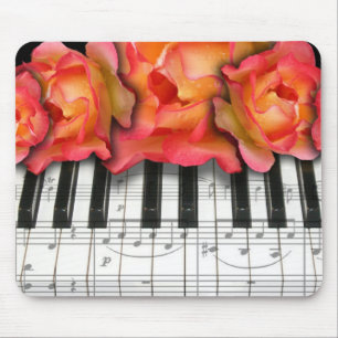 Mousepad Rosas do teclado de piano e notas da música