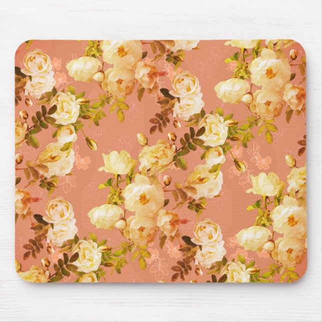 Mousepad Rosas doces no fundo laranja (Frente)