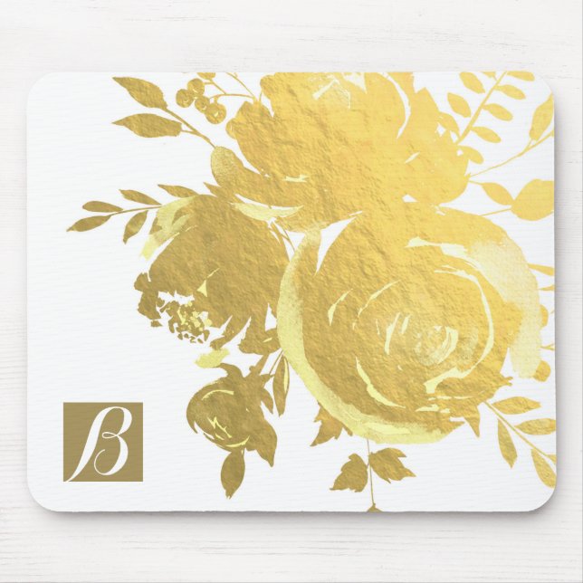 Mousepad Rosas Douradas Falso Folheado Floral Glam Elegante (Frente)