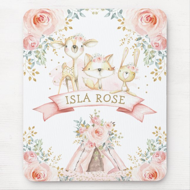 Mousepad Rosas Dourados, bonito, animais tribais (Frente)