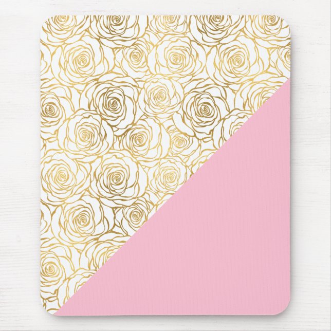 Mousepad Rosas Dourados com rosa (Frente)
