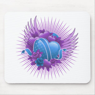 Mousepad Rosas e Asas de Corações Azuis