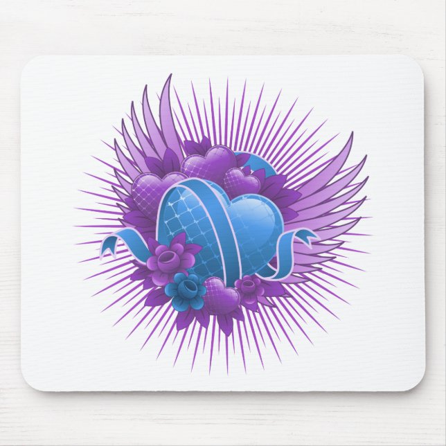Mousepad Rosas e Asas de Corações Azuis (Frente)