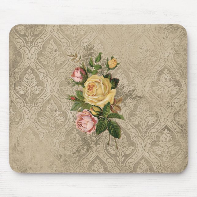 Mousepad Rosas e Damasco de Vintage (Frente)