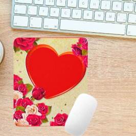 Mousepad Rosas e quadro cardíaco adicione sua foto