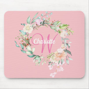 Mousepad Rosas Florais Monograma de Letra Inicial Bonita Ro