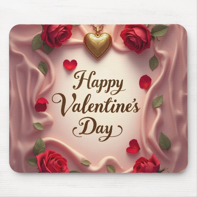 Mousepad Rosas Românticas e Design de Dia dos Namorados do  (Frente)