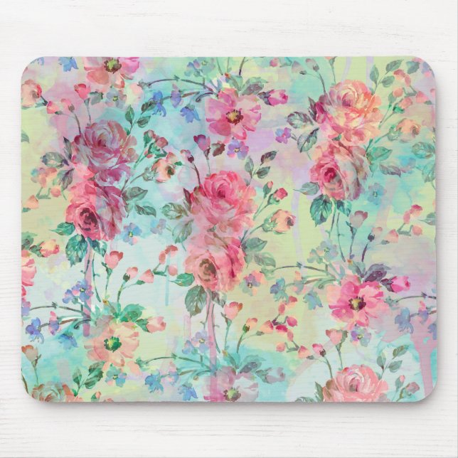 Mousepad Rosas românticos e lindos aquarelas (Frente)
