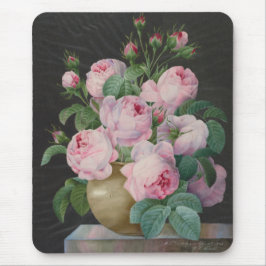 Mousepad Rosas rosa em um vaso - Pierre Joseph Redouté