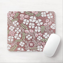 Mousepad Rosas Rosa Esbranquiçadas Monograma Dourado Floral