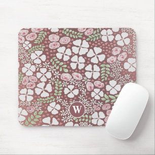 Mousepad Rosas Rosa Esbranquiçadas Monograma Dourado Floral