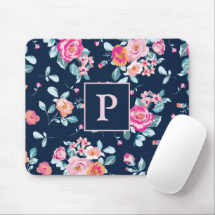 Mousepad Rosas Rosa Vibrantes Monograma Floral