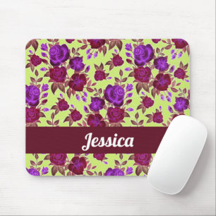 Mousepad rosas roxas em amarelo