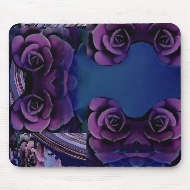 Mousepad Rosas roxos no teste padrão dos azuis marinhos (Frente)