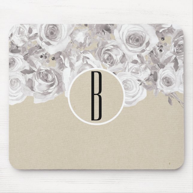 Mousepad Rosas Rústicas de Inverno Brancas Kraft Chic Desga (Frente)