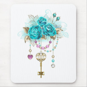Mousepad Rosas Turquesas com Chaves