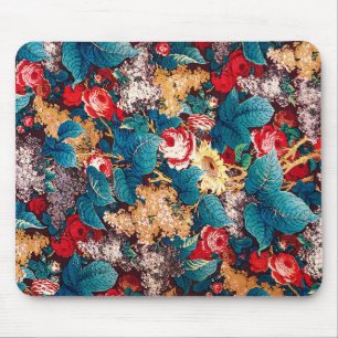 Mousepad Rosas vermelhas de vindima e padrão floral lilás