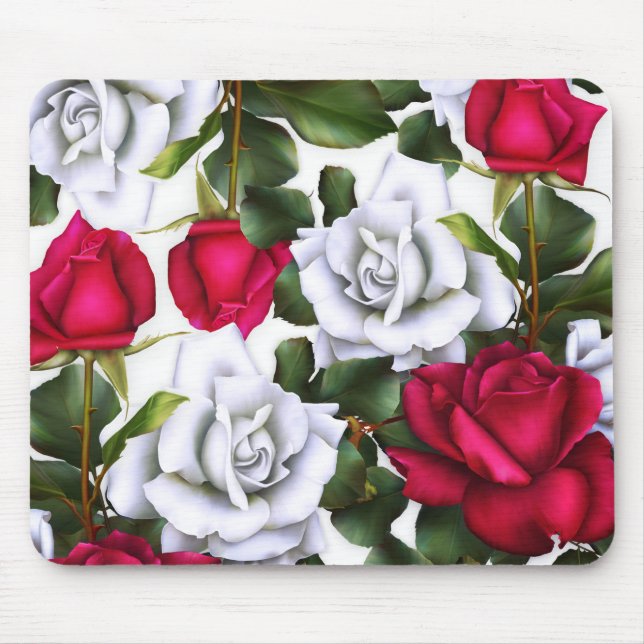 Mousepad Rosas Vermelhas e Brancas Shabby Chic Rústico Glam (Frente)