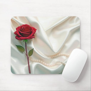 Mousepad Rosas vermelhas e pérolas em Satin