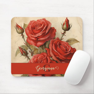 Mousepad Rosas vermelhas Florais Personalizadas Vintage Wat