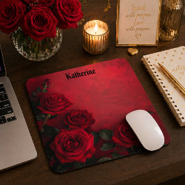 Mousepad Rosas Vermelhas Góticas Elegantes Nome Personaliza