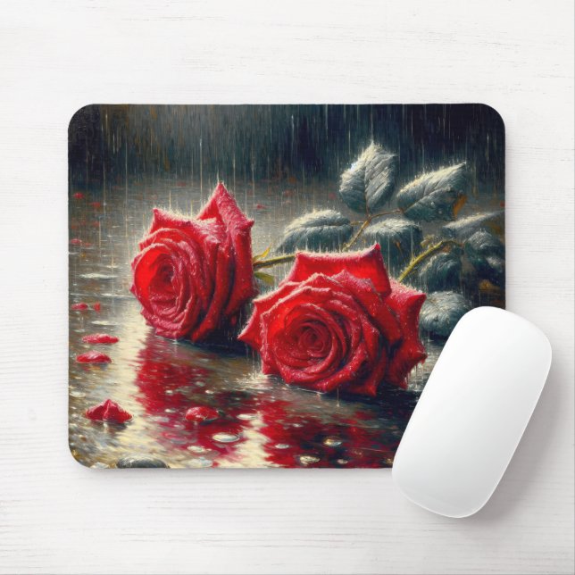 Mousepad Rosas vermelhas Na Chuva (Com mouse)