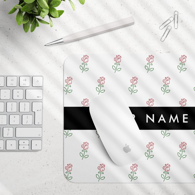 Mousepad Rosas vermelhas, Padrão De Rosas, Seu Nome (Criador carregado)