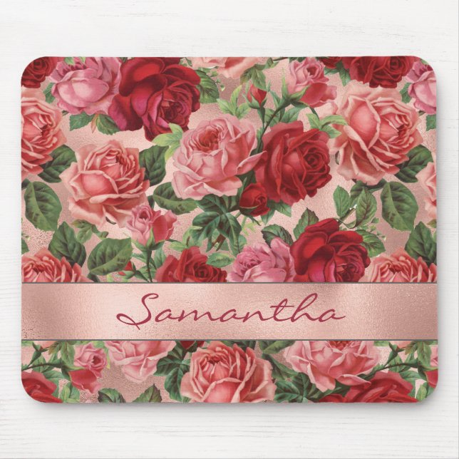 Mousepad Rosas vermelhas Rosa Vintage, Elegante, Chic Nome  (Frente)