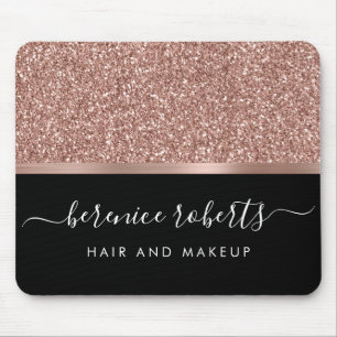 Mousepad Rose Gold Glitter and Black Personalized
