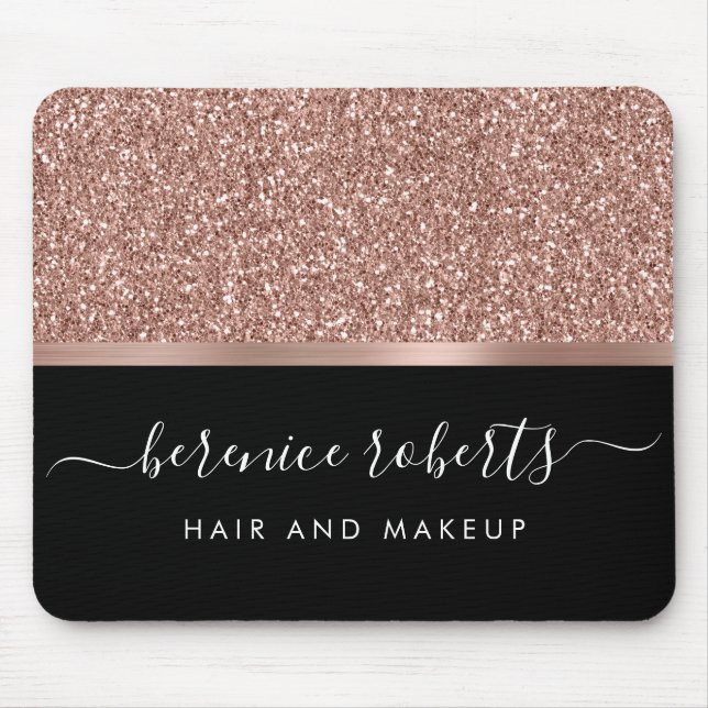 Mousepad Rose Gold Glitter and Black Personalized (Frente)