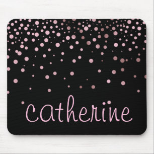 Mousepad Rose Gold Glitter Black Faux Foil Glittery