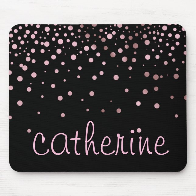 Mousepad Rose Gold Glitter Black Faux Foil Glittery (Frente)