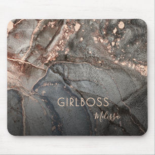 Mousepad Rose Gold Ink Mármore Girlboss Nome