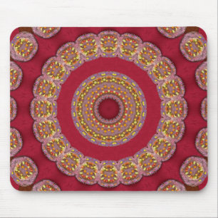 Mousepad Rosetas Mandala Vermelho Dourado Amarelo