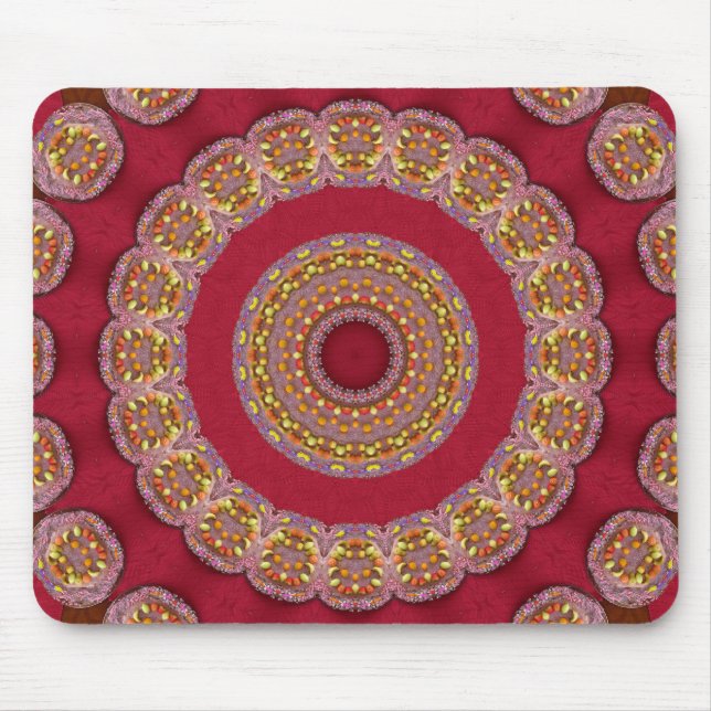 Mousepad Rosetas Mandala Vermelho Dourado Amarelo (Frente)
