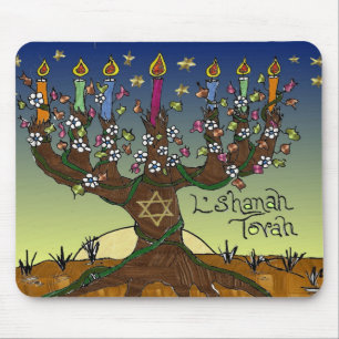 Mousepad Rosh Hashanah L'Shanah Tovah Árvore Da Vida Menora
