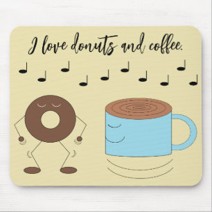 Mousepad Rosquinha de chocolate dançante e caneca de café