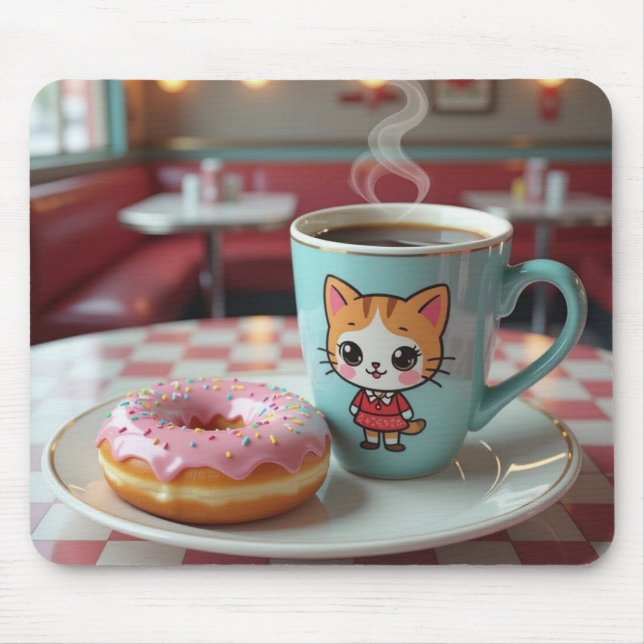 Mousepad Rosquinha e café em Retro Diner (Frente)