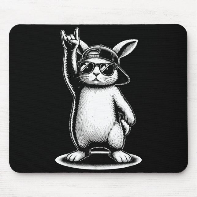 Mousepad Rosto de coelho com boné de óculos de sol dia de p (Frente)