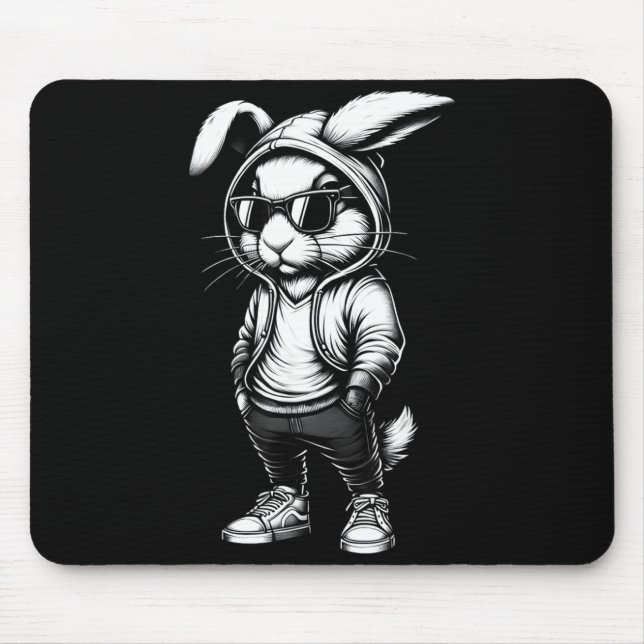 Mousepad Rosto de Coelho com Boné de Sungles Dia de Páscoa  (Frente)