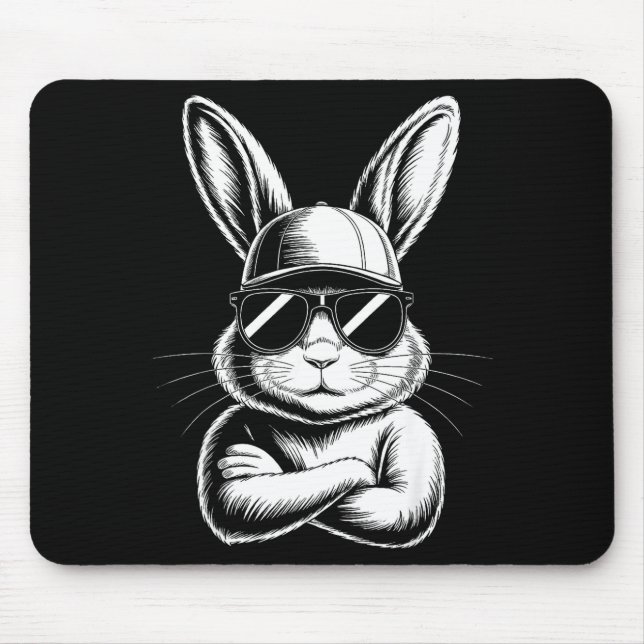 Mousepad Rosto de Coelho Legal Com Óculos de Sol Dia de Pás (Frente)